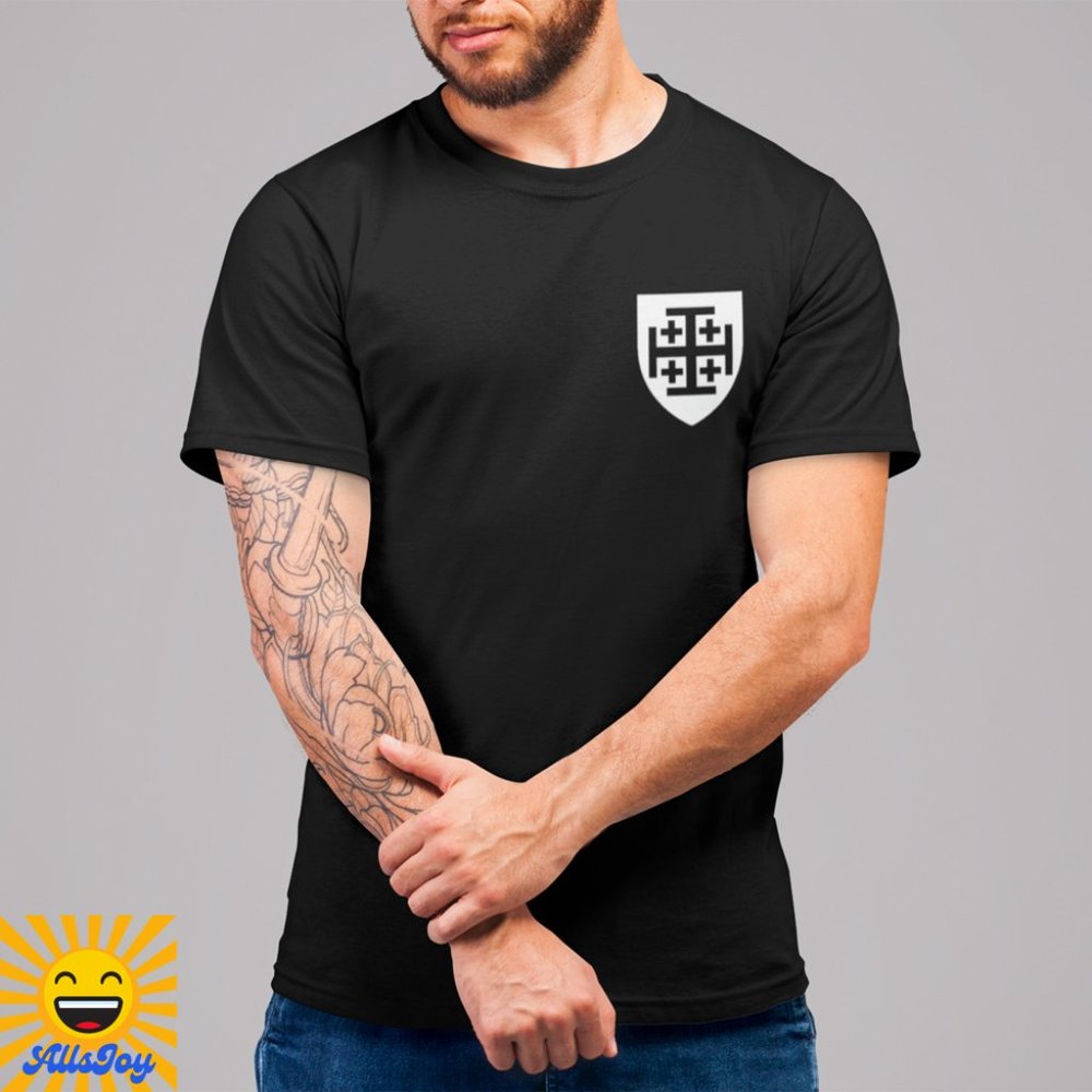 JERUSALEM CROSS KINGDOM ARMS CREST Chest Corner Graphic Tee Black T-Shirt
